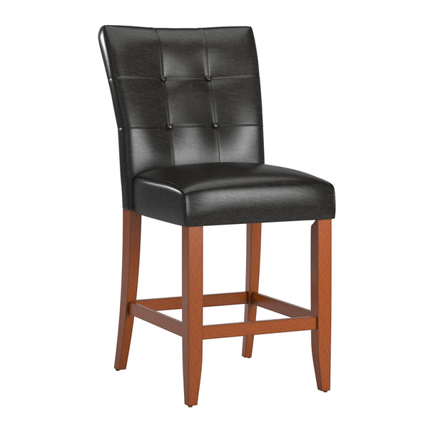Tufted Counter Stool Pair Hardwood Frame Cherry Finish Kitchen Bar Seating