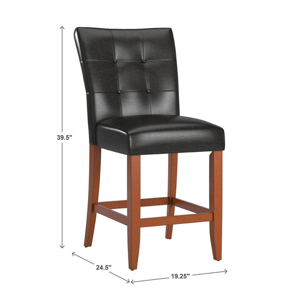 Tufted Counter Stool Pair Hardwood Frame Cherry Finish Kitchen Bar Seating