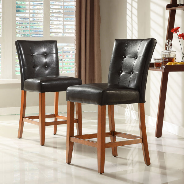 Tufted Counter Stool Pair Hardwood Frame Cherry Finish Kitchen Bar Seating