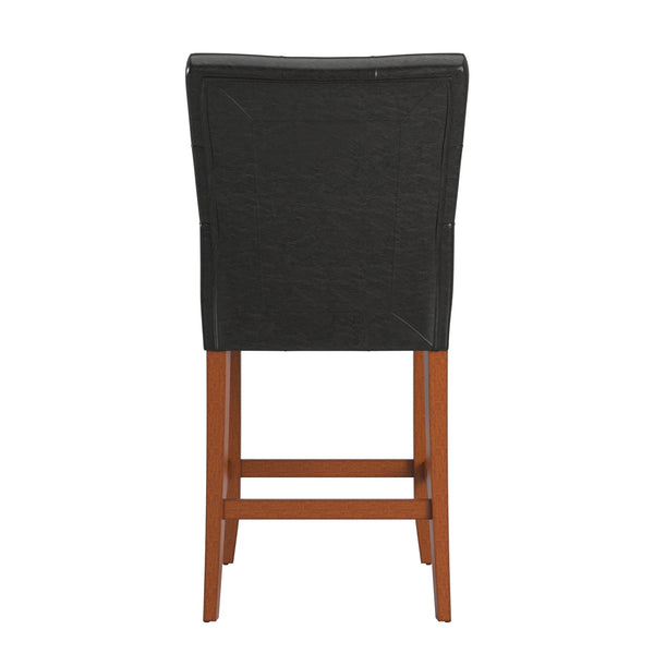 Tufted Counter Stool Pair Hardwood Frame Cherry Finish Kitchen Bar Seating
