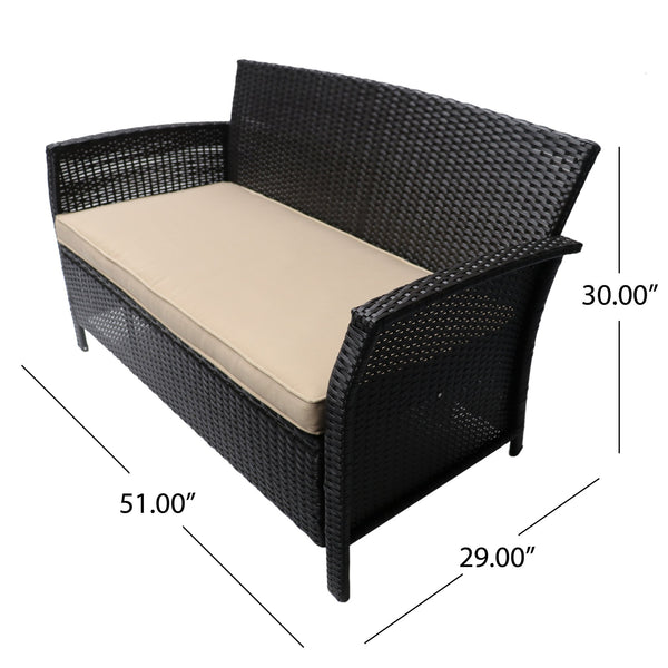 English Elm Christopher Knight Home® - ST LUCIA LOVESEAT Woven PE Rattan Outdoor Sofa with Waterproof Cushions, Rust‑Resistant Iron Frame, Cozy Seating Brown+Tan 62950.00BRN