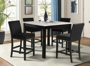 English Elm 5Pc Counter Height Dining Set – Chic White Faux Marble Table & Elegant Black Velvet Chairs For Stylish Dining B011P243224
