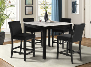 English Elm 5pc Counter Height Square Faux Marble Table Tufted Velvet Chair Set Dining Room B011P446667