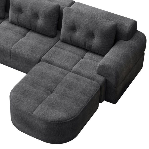 English Elm Modular Sectional Sofa with Chaise Full Foam Build Woven Fabric for Living Room Dark Grey W2379S00007