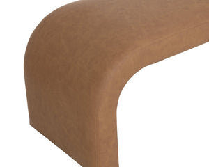 Sunpan NAHARA Modern Arch-Shaped Bench in Milliken Cognac Faux Leather - Stylish Seating for Any Space 112570