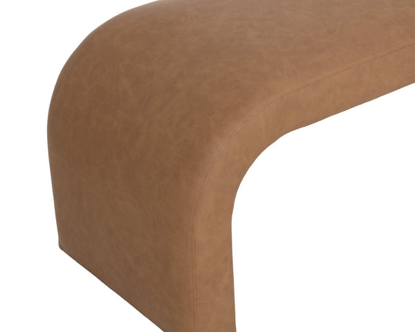 Sunpan NAHARA Modern Arch-Shaped Bench in Milliken Cognac Faux Leather - Stylish Seating for Any Space 112570