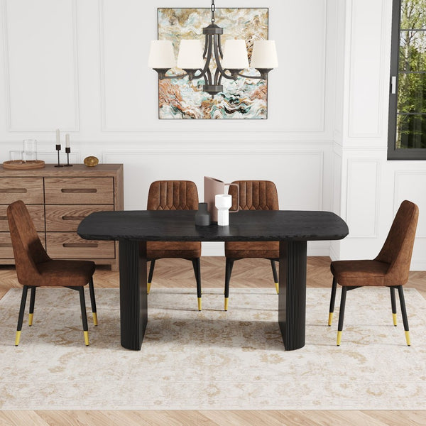 English Elm Table And Chair Set - Modern 67X35.4 Inch Black Wood Grain Dining Table With 4 Brown Chairs W1151S04168-GIGA