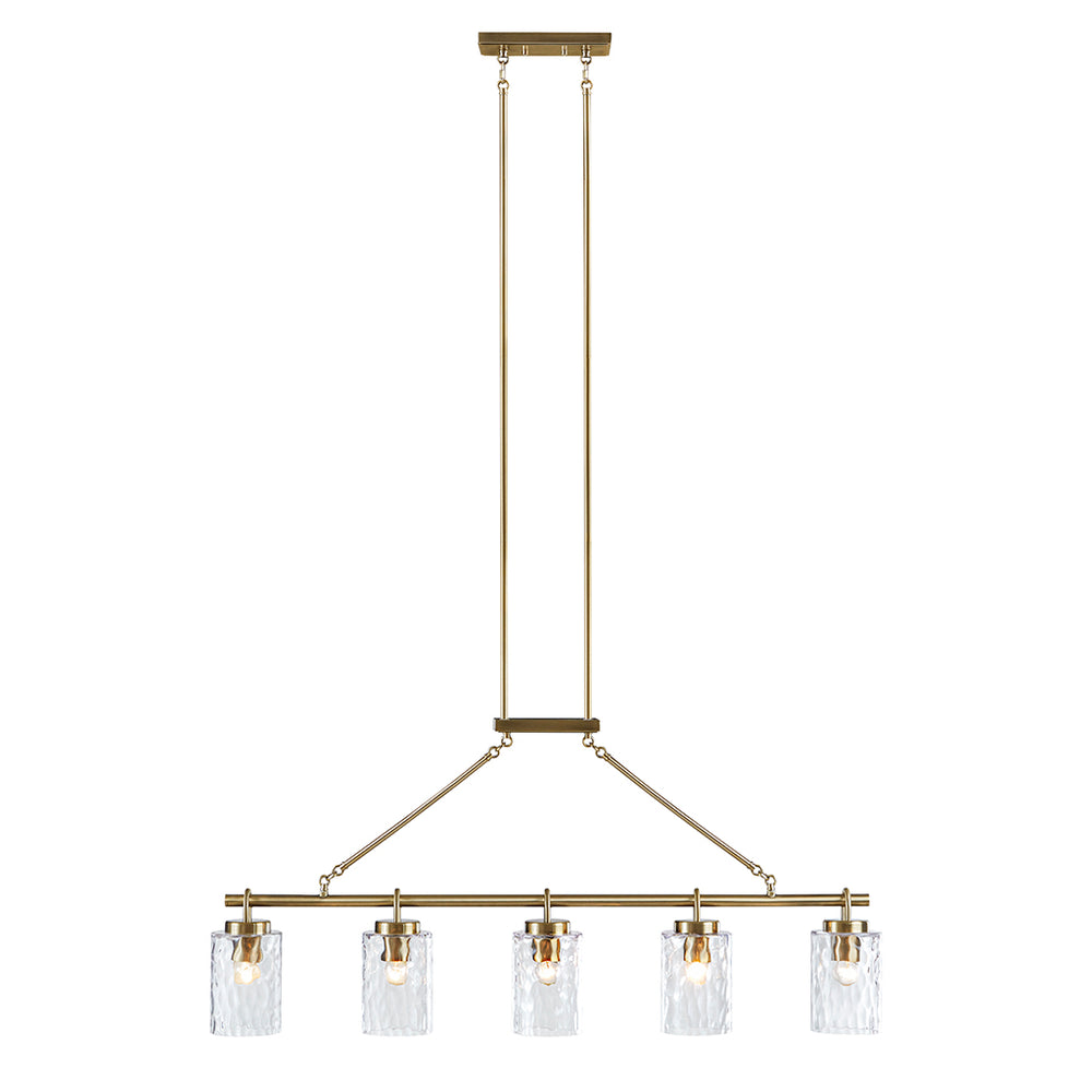 JLA Home INK+IVY - 5-light Antique Brass Linear Chandelier with 5 Textured Cylindrical Shades, Dimmable Accent Lighting, Adjustable Height FB150-1191