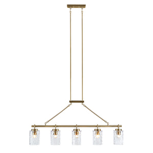 JLA Home INK+IVY - 5-light Antique Brass Linear Chandelier with 5 Textured Cylindrical Shades, Dimmable Accent Lighting, Adjustable Height FB150-1191