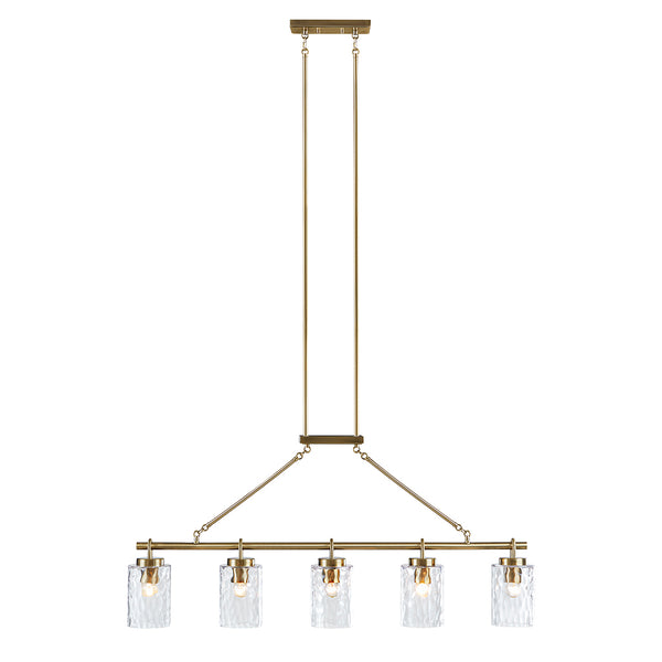 JLA Home INK+IVY - 5-light Antique Brass Linear Chandelier with 5 Textured Cylindrical Shades, Dimmable Accent Lighting, Adjustable Height FB150-1191