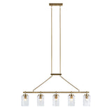 INK+IVY Curiana Transitional 5-light Linear Chandelier with Textured Glass Shades FB150-1191 Antique Brass