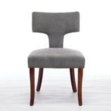 Mid-Century Modern Dining Chairs Set of 2, Farmhouse Linen Fabric Upholstered Accent Chair, Curved Backrest, Gray