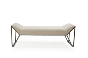 HomeRoots 63" Beige Boucle Upholstered Bench with Sturdy Gray Metal Frame – Stylish Seating for Modern Spaces 714184