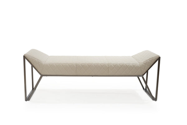 HomeRoots 63" Beige Boucle Upholstered Bench with Sturdy Gray Metal Frame – Stylish Seating for Modern Spaces 714184