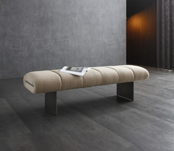HomeRoots 58" Stylish Taupe Boucle Upholstered Bench with Wood Frame - Versatile Seating for Any Space! 714185