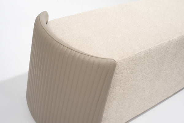 HomeRoots 59" Stylish Boucle Upholstered Bench with Brown Wood Frame - Perfect for Bedroom or Entryway Seating 714186