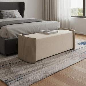 HomeRoots 59" Stylish Boucle Upholstered Bench with Brown Wood Frame - Perfect for Bedroom or Entryway Seating 714186
