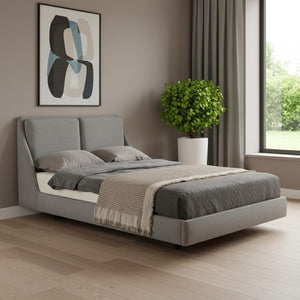 HomeRoots Gray Linen Upholstered Queen Bed Frame - Modern Design, Durable Comfort & Stylish Bedroom Centerpiece 714188