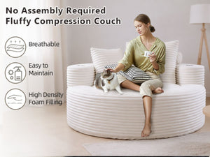 English Elm Round Cloud Sectional Sofa Bed with Memory Foam Cushions for Studio Living Spaces White W3224P444293