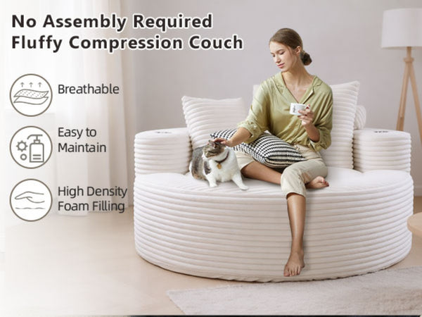 English Elm Round Cloud Sectional Sofa Bed with Memory Foam Cushions for Studio Living Spaces White W3224P444293