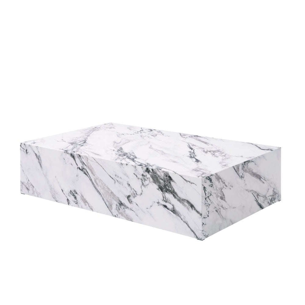 HomeRoots 35" Elegant Round Drum Coffee Table with White Faux Marble Top & Espresso Wood - Stylish Design! 714207