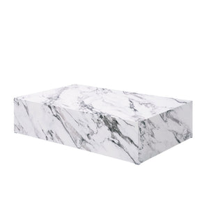 HomeRoots 35" Elegant Round Drum Coffee Table with White Faux Marble Top & Espresso Wood - Stylish Design! 714207