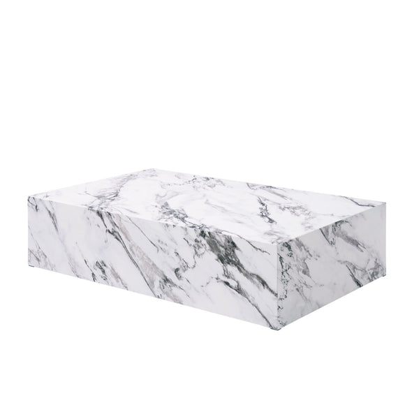 HomeRoots 35" Elegant Round Drum Coffee Table with White Faux Marble Top & Espresso Wood - Stylish Design! 714207