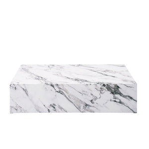 HomeRoots 35" Elegant Round Drum Coffee Table with White Faux Marble Top & Espresso Wood - Stylish Design! 714207