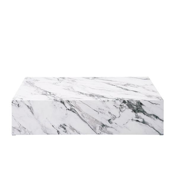 HomeRoots 35" Elegant Round Drum Coffee Table with White Faux Marble Top & Espresso Wood - Stylish Design! 714207