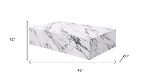 HomeRoots 35" Elegant Round Drum Coffee Table with White Faux Marble Top & Espresso Wood - Stylish Design! 714207
