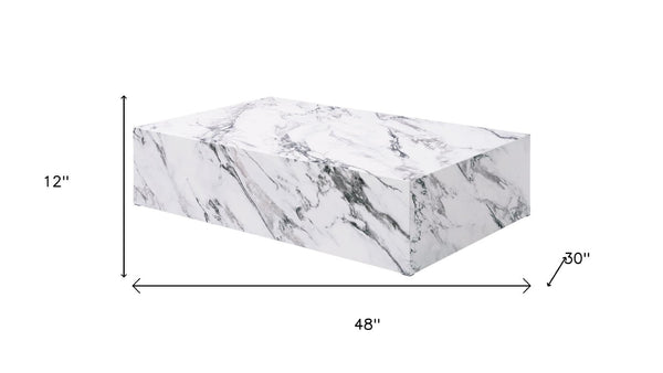 HomeRoots 35" Elegant Round Drum Coffee Table with White Faux Marble Top & Espresso Wood - Stylish Design! 714207