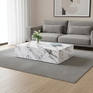 HomeRoots 35" Elegant Round Drum Coffee Table with White Faux Marble Top & Espresso Wood - Stylish Design! 714207