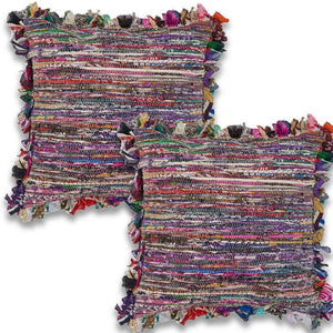 HomeRoots Set of Four 18" Pink and Blue Striped Rayon Pillow Covers for Vibrant Home Décor and Comfort 714221