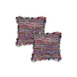 HomeRoots Set of Four 18" Pink and Blue Striped Rayon Pillow Covers for Vibrant Home Décor and Comfort 714221