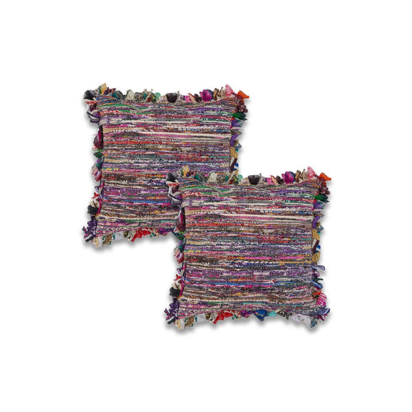 HomeRoots Set of Four 18" Pink and Blue Striped Rayon Pillow Covers for Vibrant Home Décor and Comfort 714221