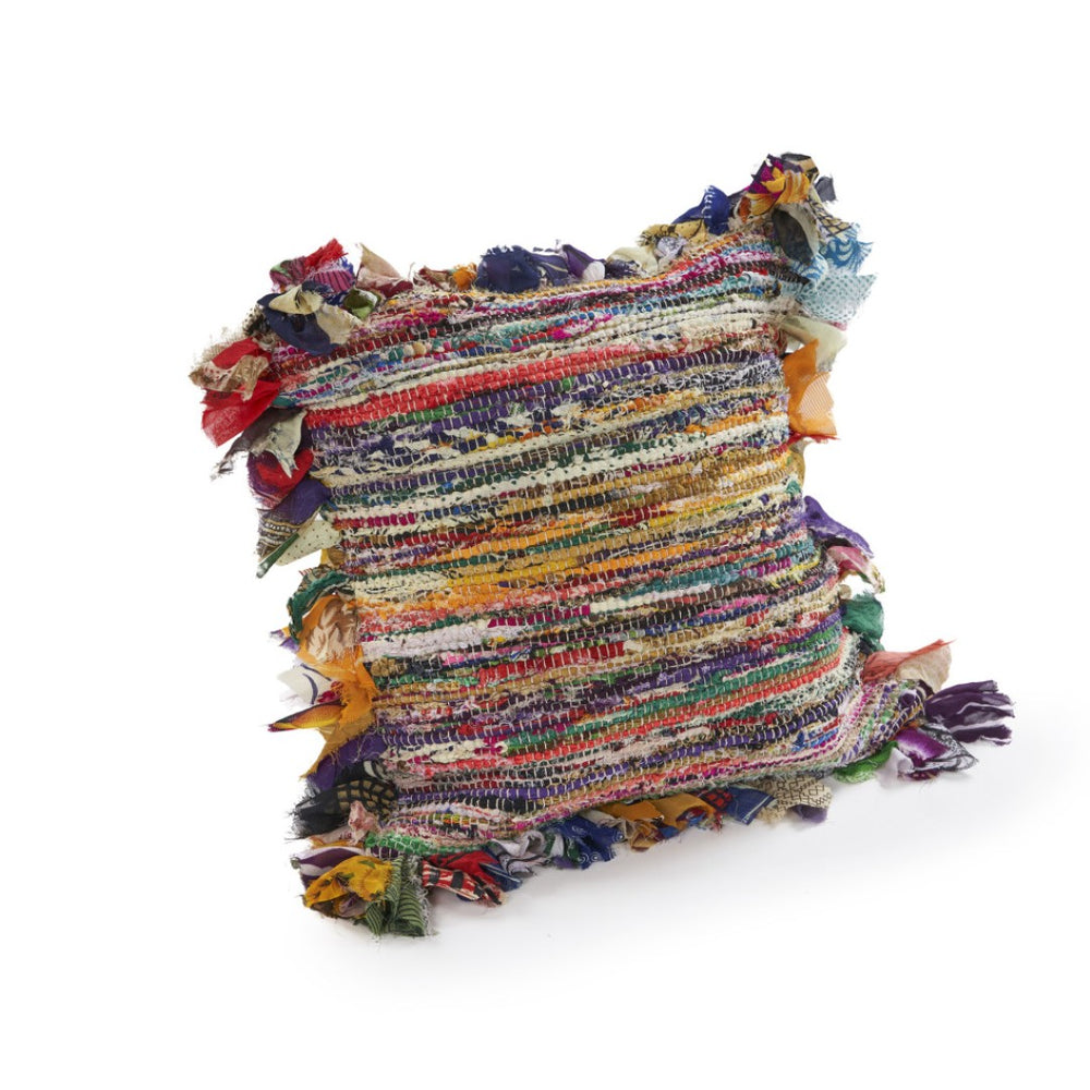HomeRoots Set of Four 18" Pink and Blue Striped Rayon Pillow Covers for Vibrant Home Décor and Comfort 714221