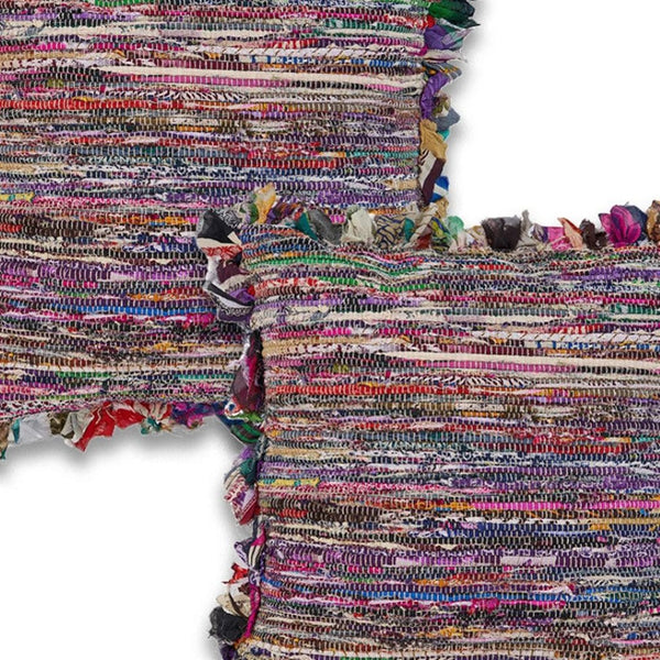 HomeRoots Set of Four 18" Pink and Blue Striped Rayon Pillow Covers for Vibrant Home Décor and Comfort 714221