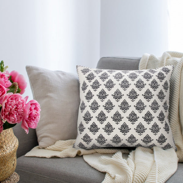 HomeRoots 18" Off-White & Navy Blue Striped Cotton Throw Pillow Cover for Coastal Chic Home Decor Style 714224