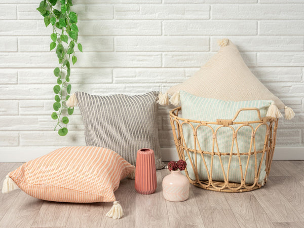 HomeRoots 18" Light Blue and Beige Striped Cotton Throw Pillow Cover – Coastal Chic Accent for Any Space 714226