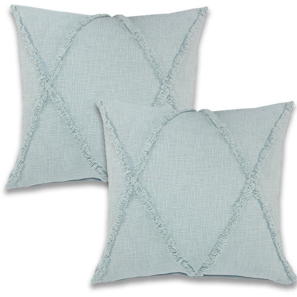 HomeRoots Set of Four 18" Blue & Denim Diamond Cotton Lumbar Pillow Covers for Stylish Home Decor Upgrade 714229