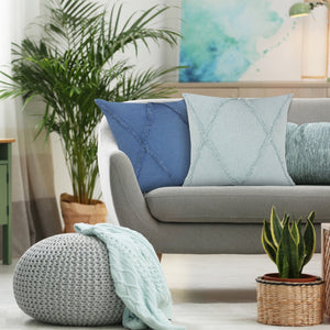 HomeRoots Set of Four 18" Blue & Denim Diamond Cotton Lumbar Pillow Covers for Stylish Home Decor Upgrade 714229
