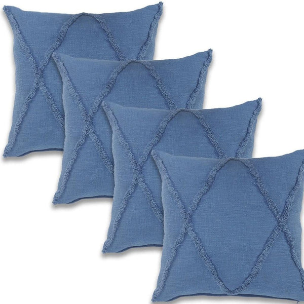 HomeRoots Set of Four 18" Blue & Green Diamond Cotton Lumbar Pillow Covers for Stylish Home Decor Accents 714230