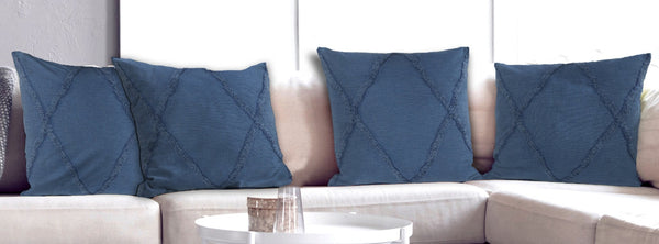 HomeRoots Set of Four 18" Blue & Green Diamond Cotton Lumbar Pillow Covers for Stylish Home Decor Accents 714230