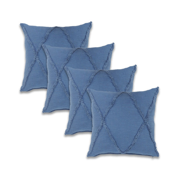 HomeRoots Set of Four 18" Blue & Green Diamond Cotton Lumbar Pillow Covers for Stylish Home Decor Accents 714230