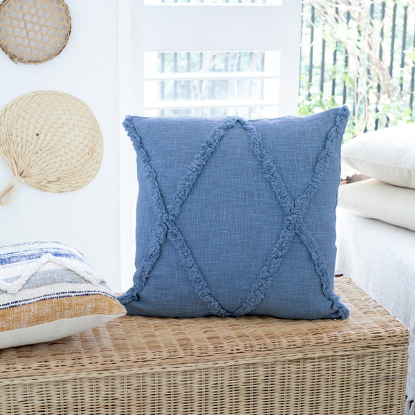 HomeRoots Set of Four 18" Blue & Green Diamond Cotton Lumbar Pillow Covers for Stylish Home Decor Accents 714230