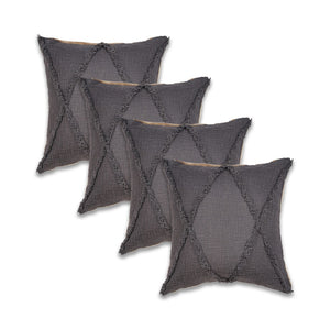 HomeRoots Set of Four 18" Denim Blue Cotton Throw Pillows with Blue Diamond Design for Cozy Home Decor 714244