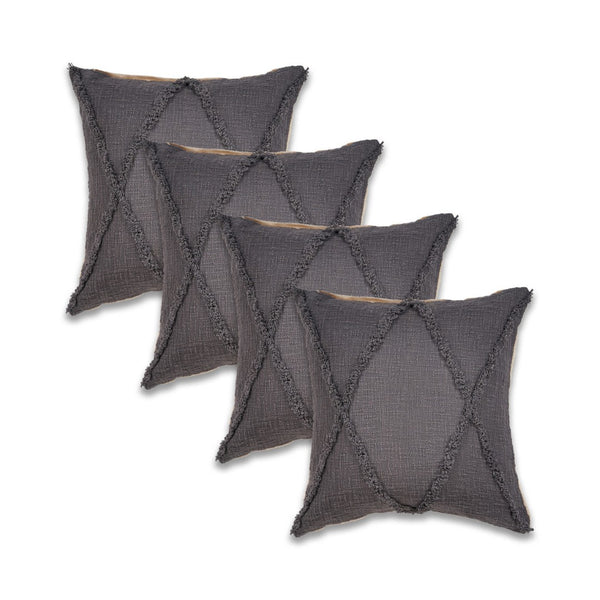 HomeRoots Set of Four 18" Denim Blue Cotton Throw Pillows with Blue Diamond Design for Cozy Home Decor 714244