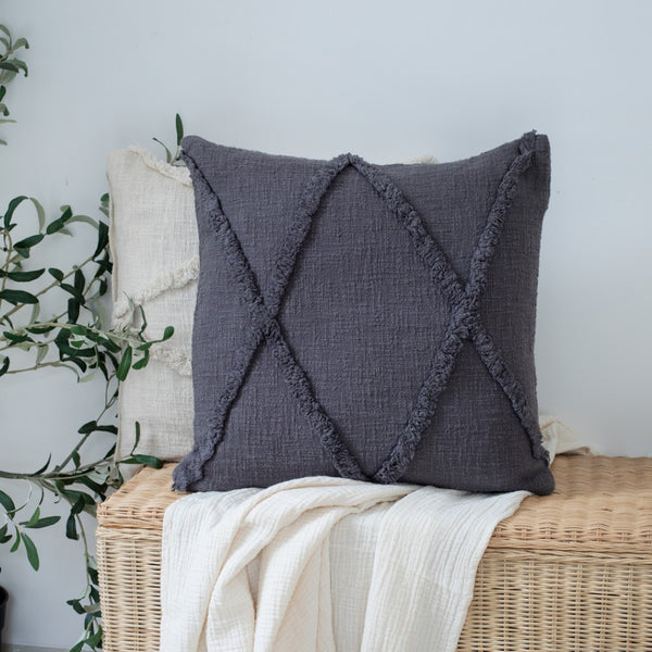 HomeRoots Set of Four 18" Denim Blue Cotton Throw Pillows with Blue Diamond Design for Cozy Home Decor 714244