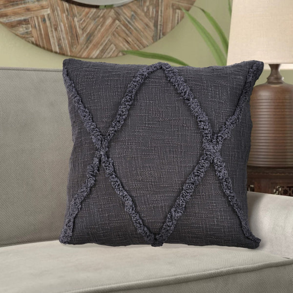HomeRoots Set of Four 18" Denim Blue Cotton Throw Pillows with Blue Diamond Design for Cozy Home Decor 714244