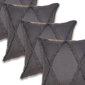 HomeRoots Set of Four 18" Denim Blue Cotton Throw Pillows with Blue Diamond Design for Cozy Home Decor 714244
